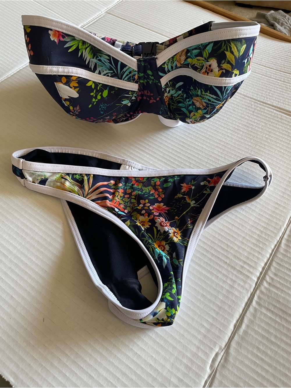 Freya Floral Strapless Bikini Set with White Trim